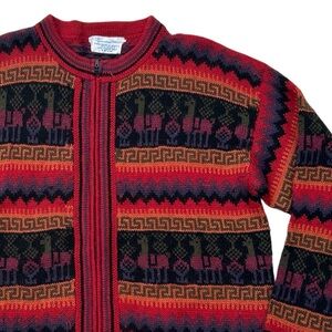 VTG Rainbow Alpaca Striped Patterned Sweater Zip Cardigan